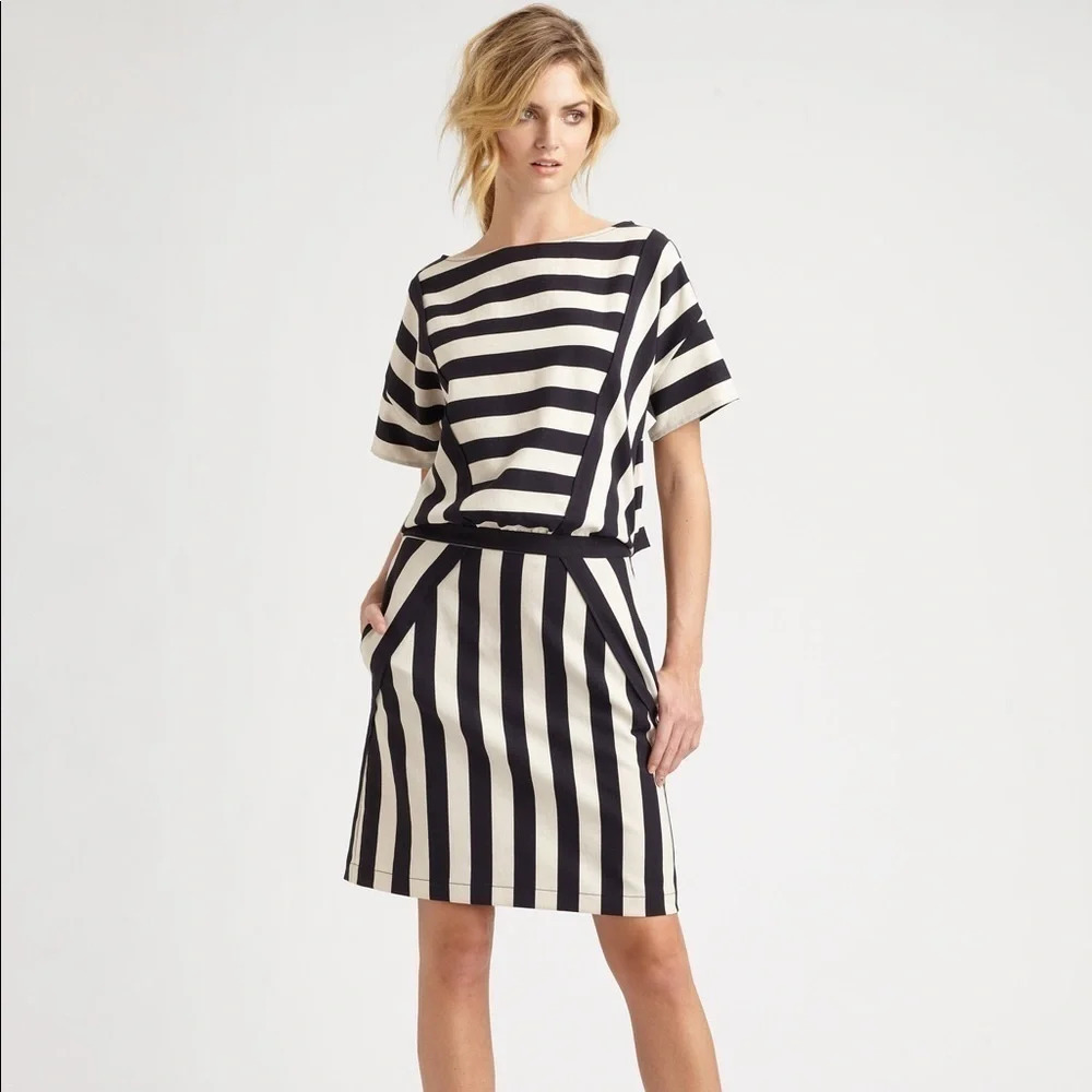 Marc By Marc Jacobs Black Scooter Stripe Dress Tapioca Multi size XS